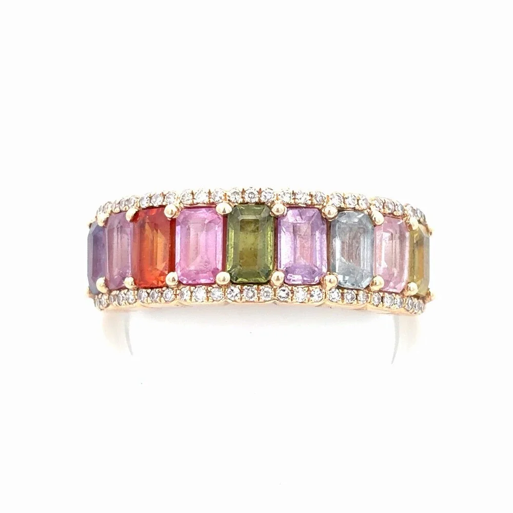 EFFY 14K Yellow Gold Emerald Cut Watercolors Sapphire Diamond Accented Band Ring